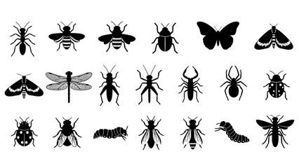 Collection of various insect silhouettes including butterflies and dragonflies