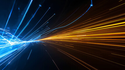 Abstract light trails of blue and gold in dynamic motion and visual effect for data stream visualization