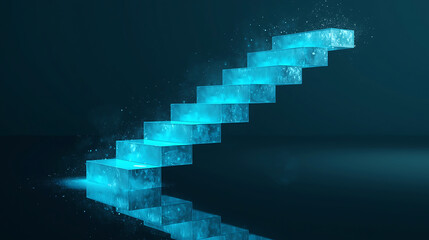 Abstract ice stairs glowing in the dark representing success and career advancement opportunities