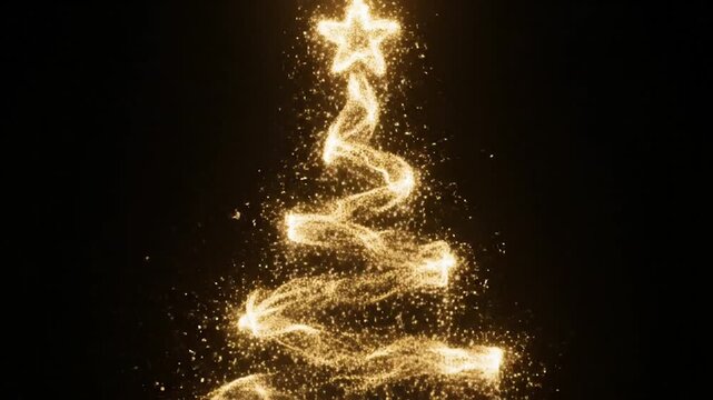 Un &aacute;rbol de Navidad hecho de polvo de estrellas doradas aparece desde la nada: primero peque&ntilde;as chispas doradas se agrupan en remolinos, luego forman lentamente la silueta del &aacute;rbol. 