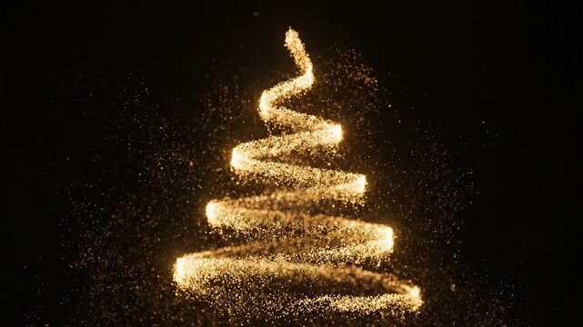 Un &aacute;rbol de Navidad hecho de polvo de estrellas doradas aparece desde la nada: primero peque&ntilde;as chispas doradas se agrupan en remolinos, luego forman lentamente la silueta del &aacute;rbol. 