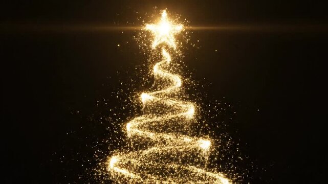 Un &aacute;rbol de Navidad hecho de polvo de estrellas doradas aparece desde la nada: primero peque&ntilde;as chispas doradas se agrupan en remolinos, luego forman lentamente la silueta del &aacute;rbol. 