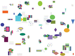 Abstract Colorful Scattered Geometric Shapes Vector Background Pattern Isolated on White