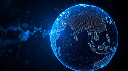 Digital Earth Globe with Data Connections Representing Global Network and Futuristic Technology with Asia View