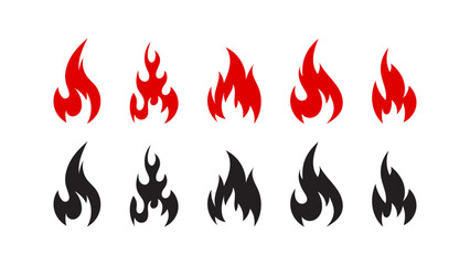 Flame Icon Set in Red and Black