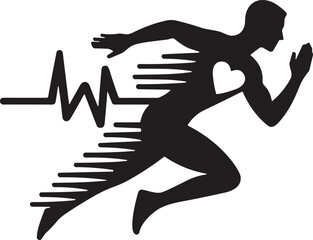 Running silhouette with heart symbol, fitness and health concept, EKG heartbeat line, cardio exercise, medical illustration, active lifestyle design