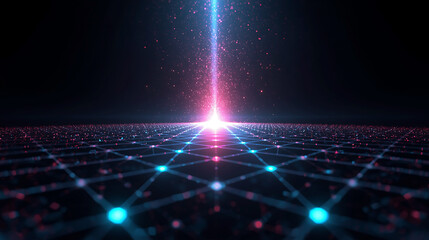 Futuristic Technology Network with Glowing Light Beam Digital Data Communication and Artificial Intelligence Concept