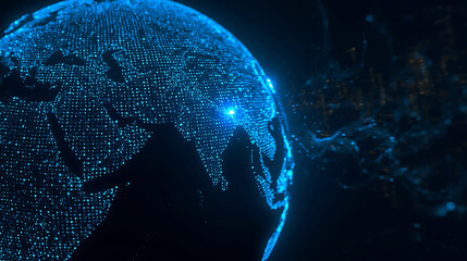 Global Connectivity and Digital World Representation Blue Globe with Network Connections and Data Flow