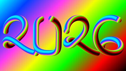 Happy new year 2014 celebration illustration with bright neon text and glowing number design under night fireworks