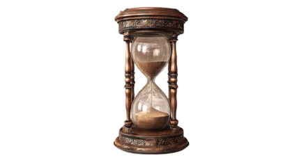 Antique Hourglass with Flowing Sand Isolated on Clean White Background for Time Management, Vintage Decor, and Conceptual Design