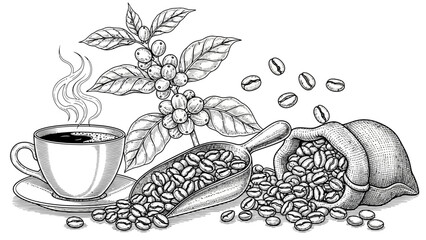 cup of coffee and beans