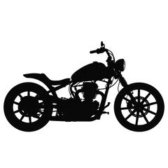 A high-resolution black and white silhouette artwork of a retro custom cruiser bike displayed on a clean white backdrop.