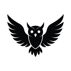 Owl in flight with spread wings soft arc design silhouette
