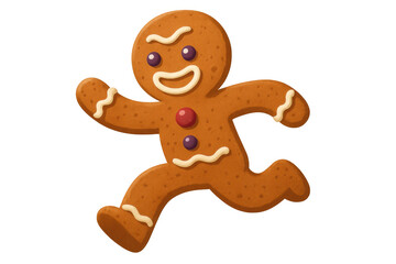 Obraz premium Gingerbread man character running, showing a happy expression with icing details and candy buttons, symbolizing holiday fun. Transparent background