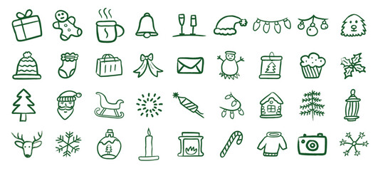 Hand Drawn Christmas Doodles Bundle .