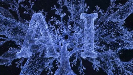 Abstract blue neural network forming the letters AI against a dark starry background artificial intelligence. - Powered by Adobe