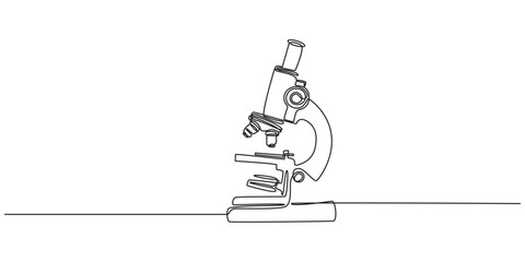 Microscope labs in continuous one line drawing. Single line art illustration of laboratory equipment. Editable vector, Microscope lab simple outline illustration. Continuous line drawing of Microscope