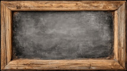 A rustic wooden-framed chalkboard with a textured black surface, suitable for writing or drawing.