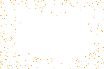 Bright orange confetti elements gracefully forming an abstract frame on a pristine white canvas, ideal for festive greetings and digital designs