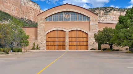 Stunning mud brick house with arched wooden doors nestled in Alula Desert, showcasing innovative design and natural harmony