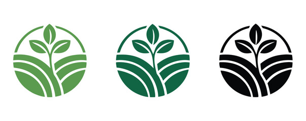 Agriculture logo design agronomy logo with plants on a fields vector illustration.Agro ecological farmhouse logo design.
