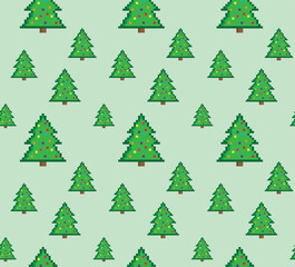 pixel christmas tree Seamless Pattern vector winter background pixel art for 8 bit game