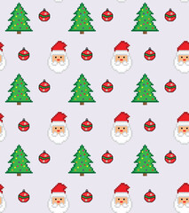 pixel christmas Seamless Pattern vector winter background new year pixel art for 8 bit game