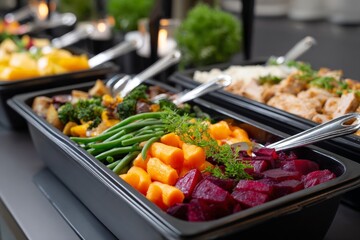 Obraz premium Colorful buffet with fresh vegetables and fruits assortment