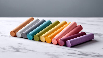 Colorful chalk pieces arranged orderly, happy and vibrant display