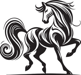 Black horse vector silhouette illustration of a running wild stallion