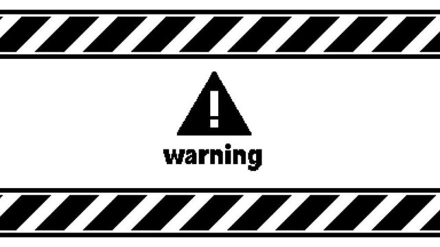 Static-Black-and-White-Warning-Screen-with-Text-and-Alert-Symbol-Monochrome-Hazard-Zone-Background-with-Warning-Message-and-Stripes