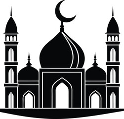 Minimalist Mosque With Crescent Moon Silhouette.