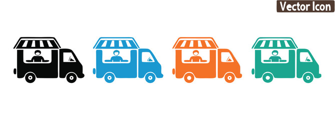 Vibrant food truck icons represent mobile business and street food,Food truck Food Truck Mobile Restaurant Eatery Eat Van Transport Delivery Deliver Fast Service Station Carnival Cafe Sign Icon