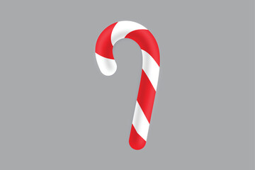 Classic red and white striped candy cane on a gray background