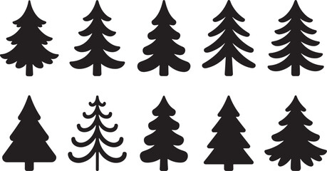 Collection of Simple Black Christmas Tree Silhouettes in Varied Designs
