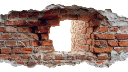 Weathered brick wall revealing aged texture and rustic charm distressed surface urban decay architectural detail isolated on white background