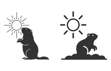 Groundhog day illustration with sunbursts depicting the animal seeing its shadow