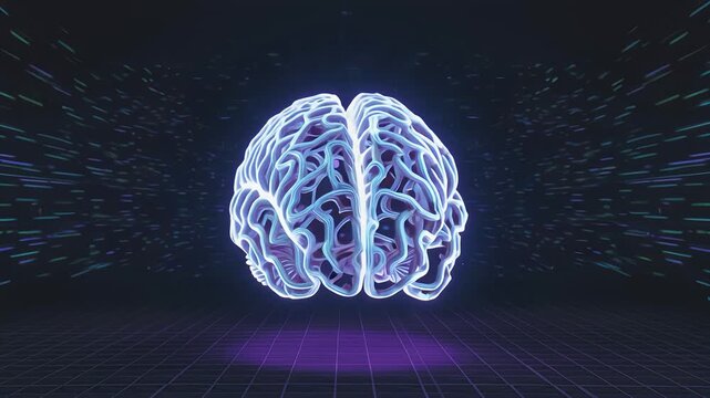 Abstract illustration of a glowing brain structure on a dark background