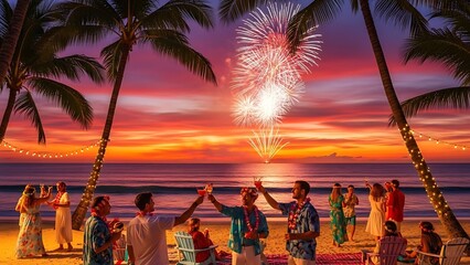 happy new year, new year's eve, silvester, new year, celebration greeting card, new year card - Year 2026 in sparkler font and firework fireworks pyrotechnic, isolated on black night sky background