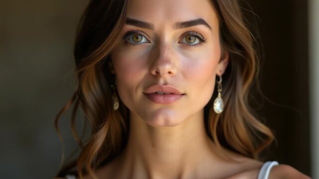 Video A close-up shot of a woman wearing earrings and a tank top, suitable for fashion or beauty-related contexts