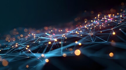 Abstract network connection structure digital technology background with glowing nodes and lines for science and technology presentations