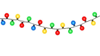 Colorful christmas lights string isolated on transparent background