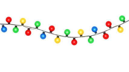 Colorful christmas lights string isolated on transparent background