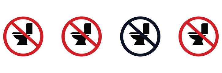 Clear prohibition signs featuring a toilet silhouette in red and black circles, universally signifying 'no toilet' or 'out of order' notifications for essential public guidance.
