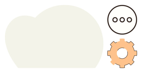 Cloud shape with setting gear and speech bubble. Ideal for technology, customization, communication, cloud services, productivity, IT solutions, and app design. Simple flat metaphor