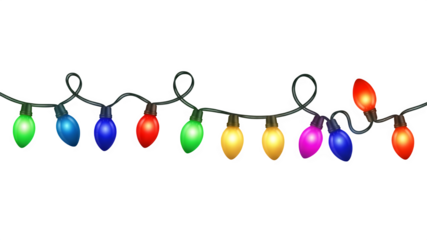 Colorful christmas lights string isolated on transparent background