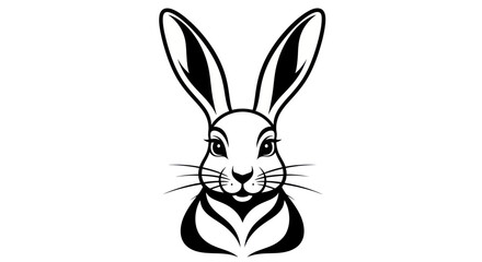 Black and white illustration of a rabbit face for design and decoration