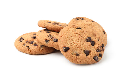 Delicious chocolate chip cookies isolated on white