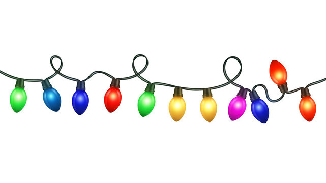 Colorful christmas lights string isolated on transparent background