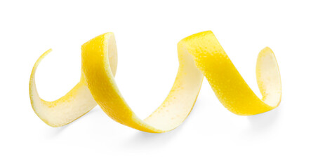One fresh lemon peel isolated on white